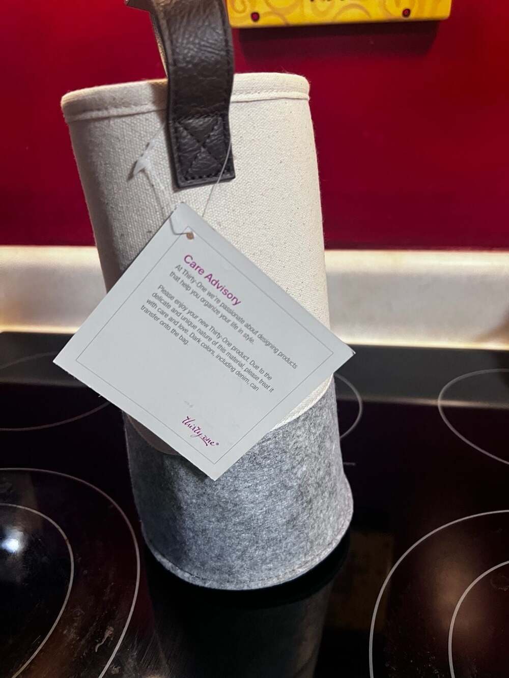 Thirty One Felt Wine And Gift Bag Natural with brushed whisper grey Brand New